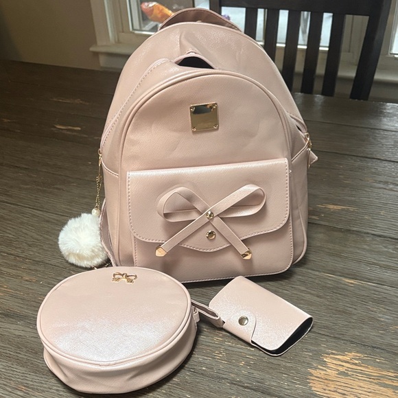 Handbags - Elegant Pink Women's Backpack Set